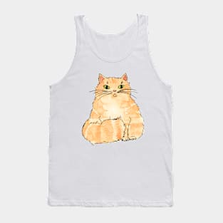 Fluffy Ginger Cat Watercolor Tank Top